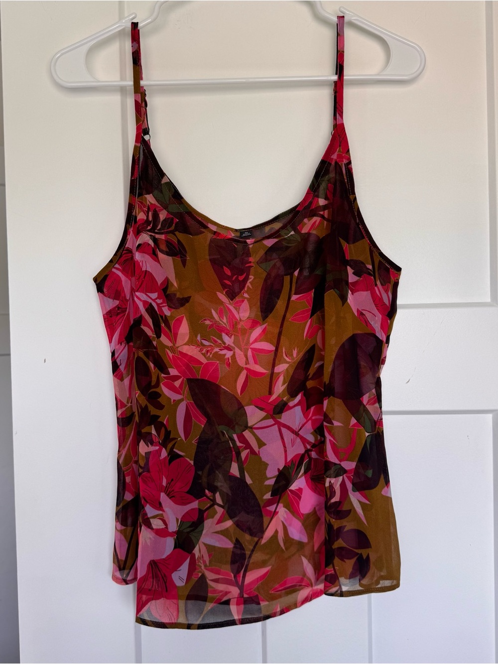 Cabi Tank Women’s Floral Sheer Cami Tank Top - Pink & Brown - Size Medium